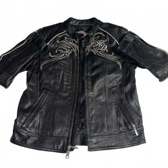 Harley-Davidson Women's Small Leather Motorcycle Jacket with Embroidered Design - Picture 6 of 9